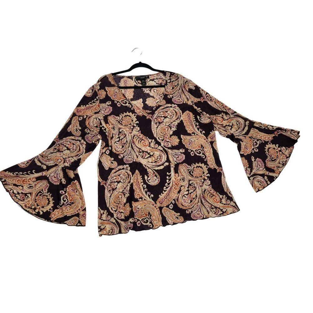 Vintage 90's Venezia Top Plus Size 18/20‎ Blouse Plum Paisley V-neck Bell Boho